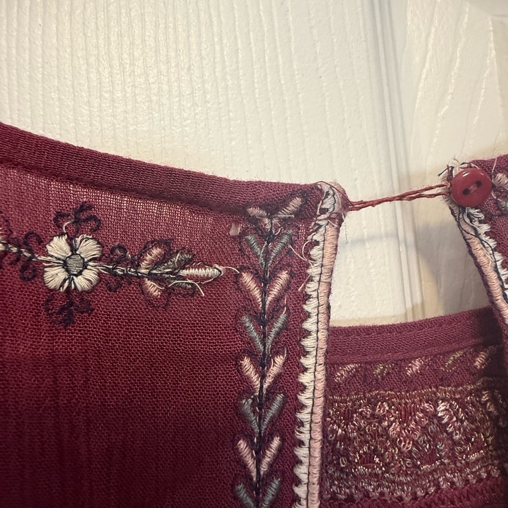 Free People Burgundy Embroidered Boho Dress Size Large - Picture 10 of 12